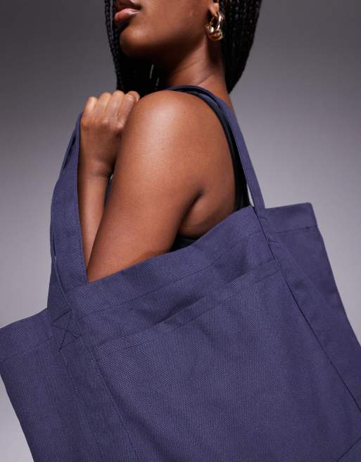 4505 - Canvast tote tas met grafische print in marineblauw , 2 van 4