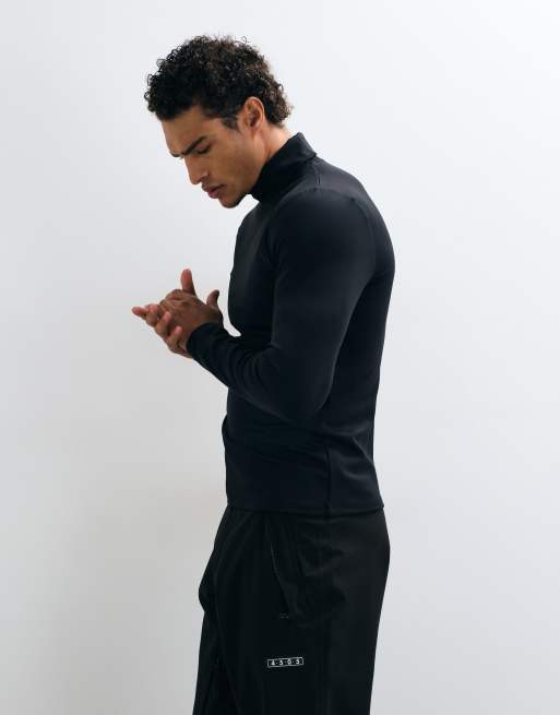 4505 Capa base de forro polar térmico de manga larga con cuello vuelto en negro, 4 de 5