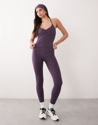 Caraco de yoga doux froncé devant - Bruyère-Violet 36
