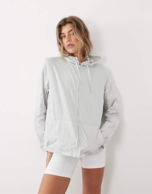 4505 cinch waist water repellent running jacket with hood in silver, 2 of 4