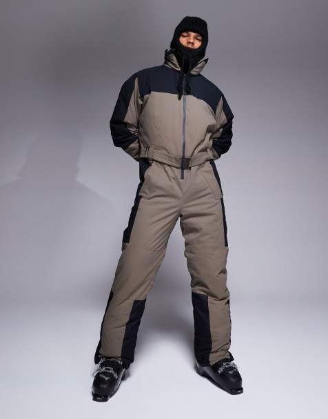 4505 - Combinaison de ski coupe droite déperlante avec ceinture - Noir et argile - view 1