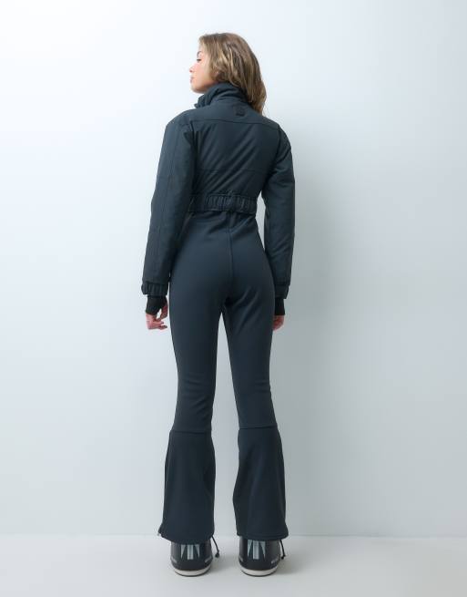 4505 combinaison de ski noire à col cheminée, jambe évasée et ceinture, 4 de 4