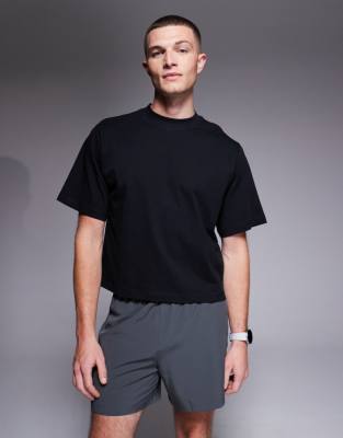 4505 Cotton Cropped Lifting T-shirt With Quick Dry Finish In Black