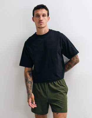 4505 Cotton Cropped Lifting T-shirt With Quick Dry Finish In Black