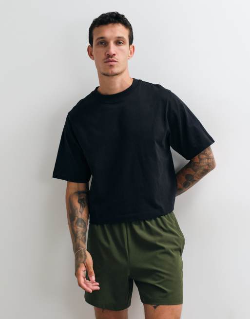 4505 cotton cropped lifting T-shirt with quick dry finish in black, 2 of 5