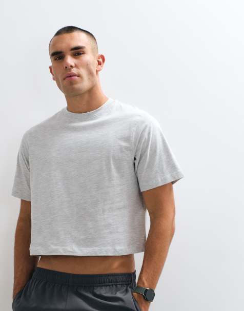 4505 cotton cropped lifting T-shirt with quick dry finish in gray heather - view 1