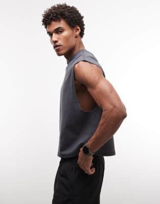 4505 Cotton Cropped Lifting Tank Top With Quick Dry Finish In Gray