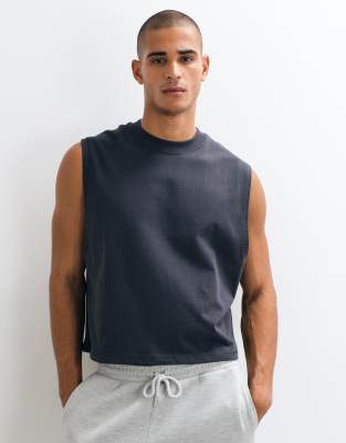 4505 Cotton Cropped Lifting Tank Top With Quick Dry Finish In Gray