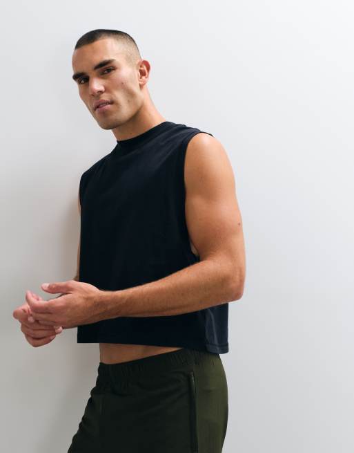 4505 cotton cropped lifting tank with back graphic in washed black, 2 of 5