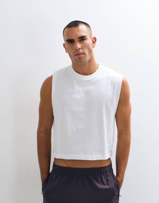 4505 cotton cropped lifting tank with back print in white, 3 of 5