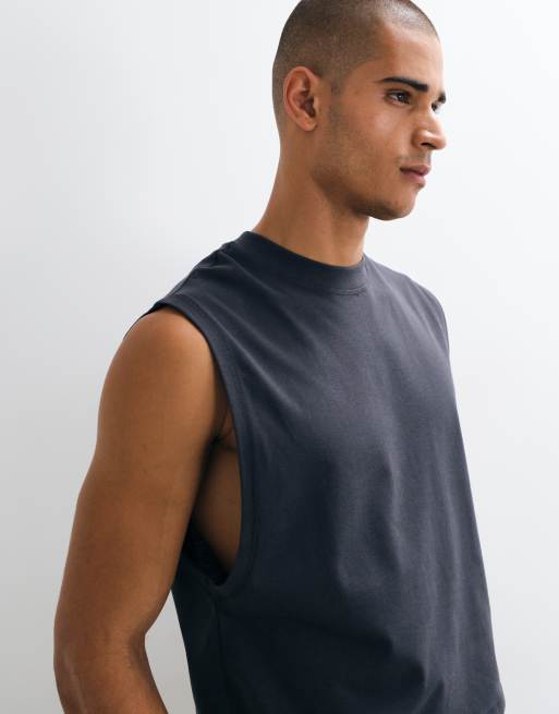 4505 cotton cropped lifting tank with quick dry finish in charcoal, 4 of 5