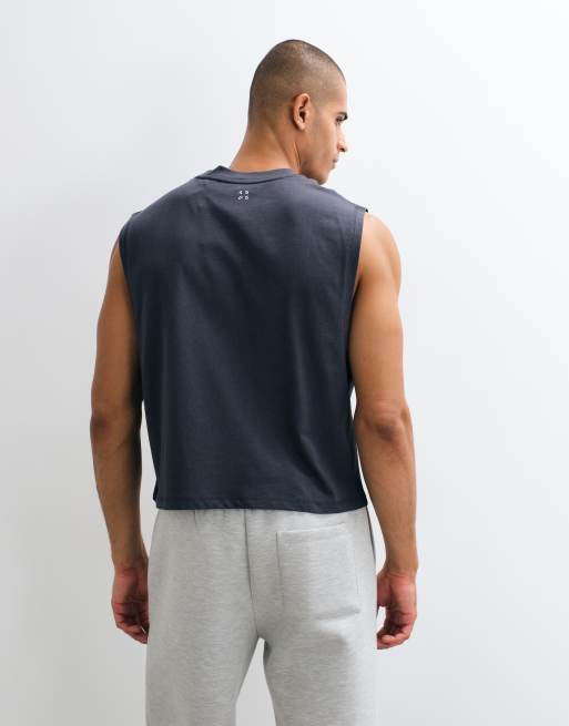 4505 cotton cropped lifting tank with quick dry finish in charcoal, 5 of 5