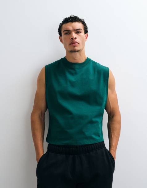 4505 cotton cropped lifting tank with quick dry finish in court green - view 1