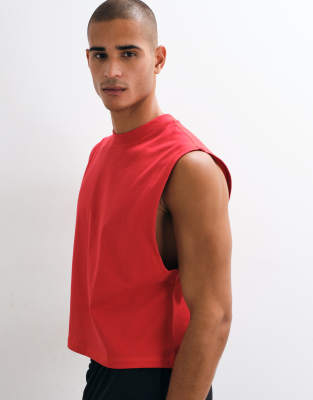 4505 Cotton Cropped Lifting Tank With Quick Dry Finish In Red