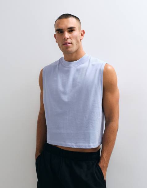 4505 cotton cropped lifting tank with quick dry finish in periwinkle - view 1
