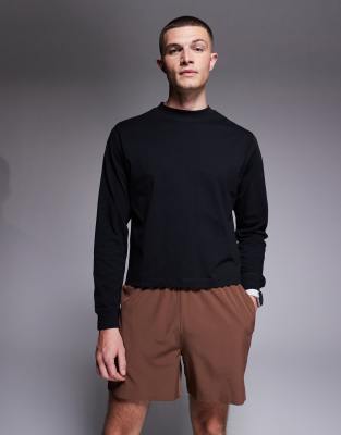 4505 Cotton Cropped Listing Long Sleeve T-shirt With Quick Dry Finish In-black