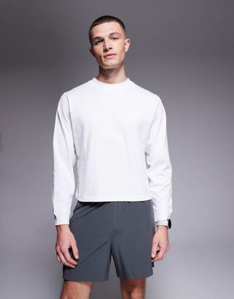 4505 cotton cropped lifting long sleeve t-shirt with quick dry finish in white