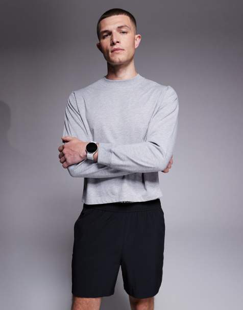 4505 cotton cropped lifting long sleeve t-shirt with quick dry finish in grey marl