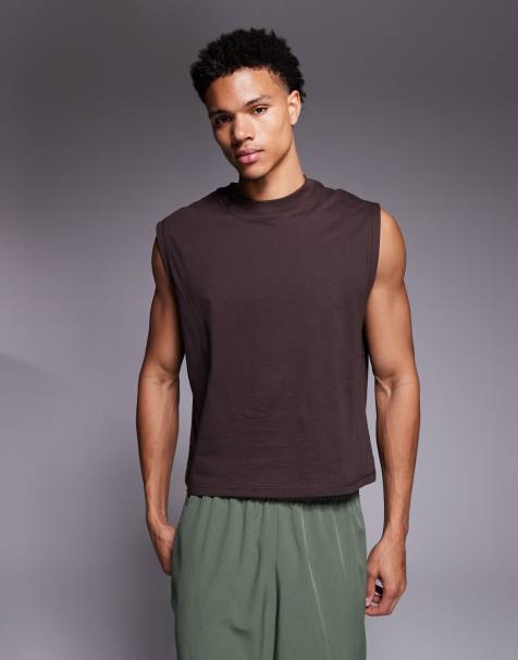 4505 cotton cropped training tank with quick dry finish in brown - view 1