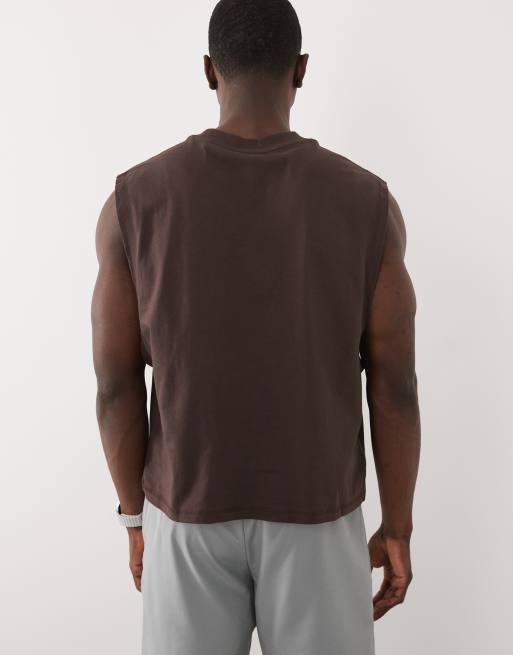 4505 cotton cropped training tank with quick dry finish in brown, 3 of 5