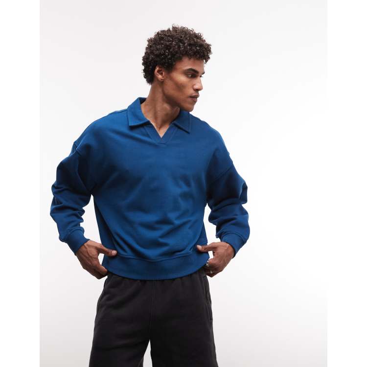 4505 cotton oversized polo sweatshirt with quick dry finish in
