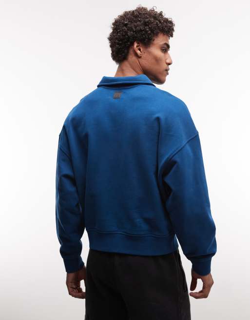 4505 cotton oversized polo sweatshirt with quick dry finish in deep blue, 3 of 5
