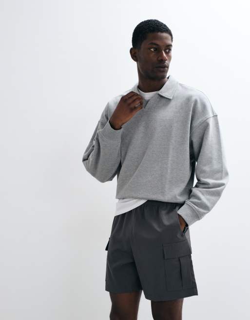 4505 cotton oversized polo sweatshirt with quick dry finish in gray heather, 2 of 5
