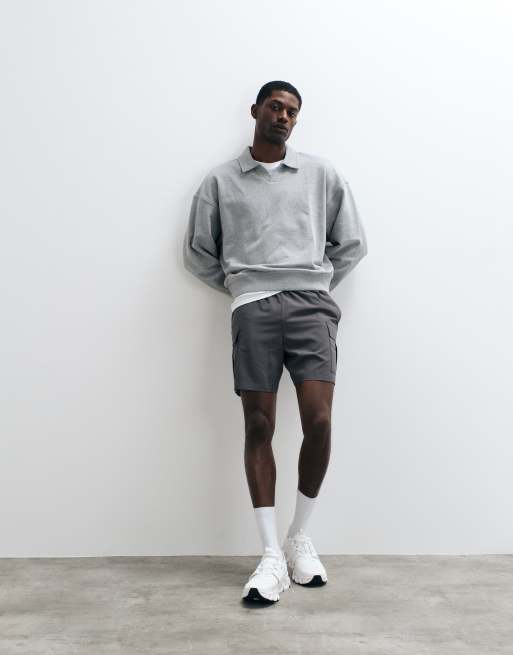 4505 cotton oversized polo sweatshirt with quick dry finish in gray heather, 3 of 5