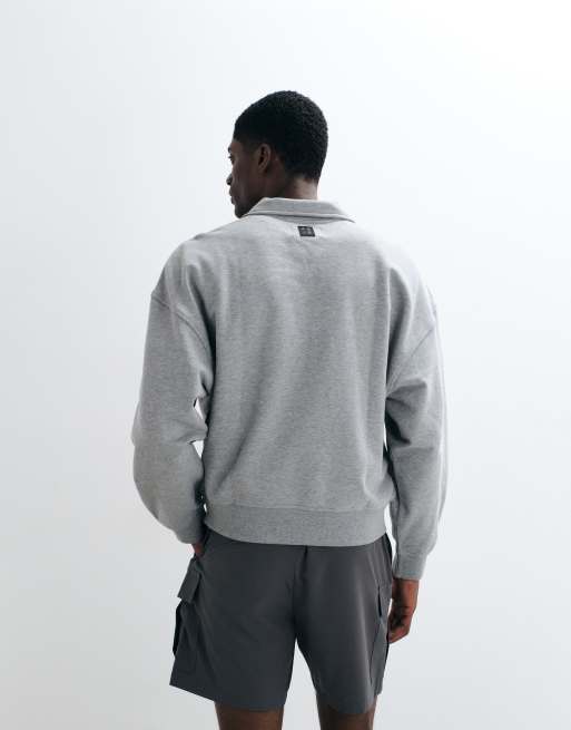 4505 cotton oversized polo sweatshirt with quick dry finish in gray heather, 4 of 5