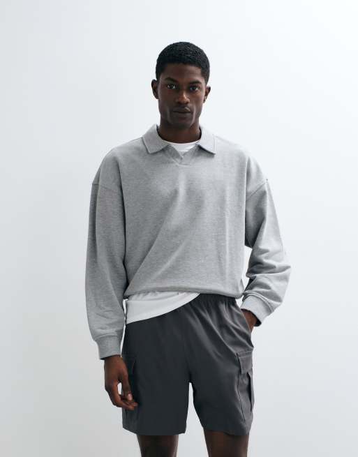 4505 cotton oversized polo sweatshirt with quick dry finish in gray heather, 5 of 5