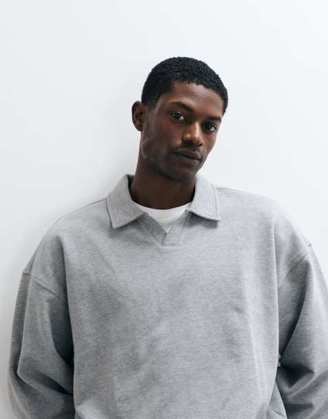 4505 cotton oversized polo sweatshirt with quick dry finish in grey marl - view 1