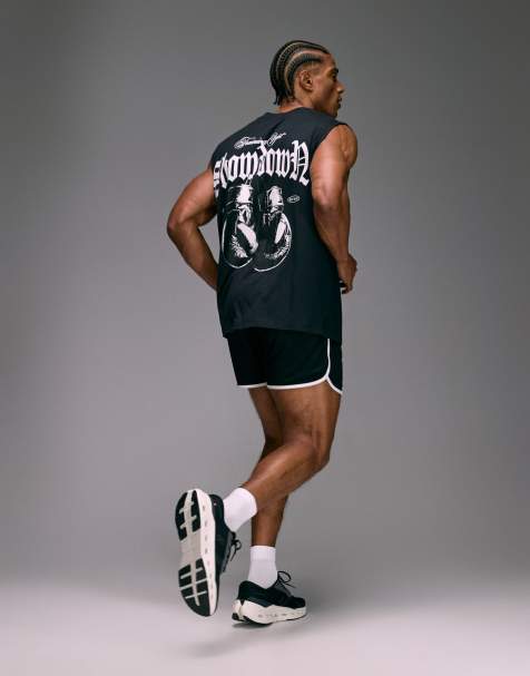 4505 cotton oversized pump training tank top with boxing graphic and quick-dry finish in black - view 1