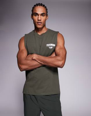 4505 Cotton Oversized Pump Training Tank Top With Chest Graphic And Quick Dry Finish In Green