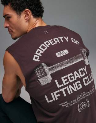 4505 Cotton Oversized Pump Training Tank With Back Graphic And Quick Dry Finish In Brown