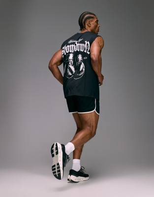4505 Cotton Oversized Pump Training Tank With Boxing Graphic And Quick Dry Finish In Black
