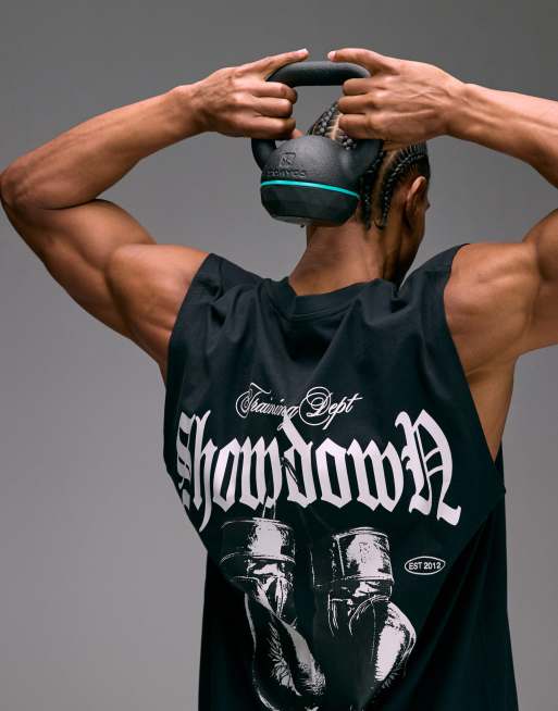 4505 cotton oversized pump training tank with boxing graphic and quick dry finish in black, 3 of 5