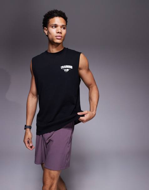 4505 cotton oversized pump training tank with chest graphic and quick dry finish in washed black