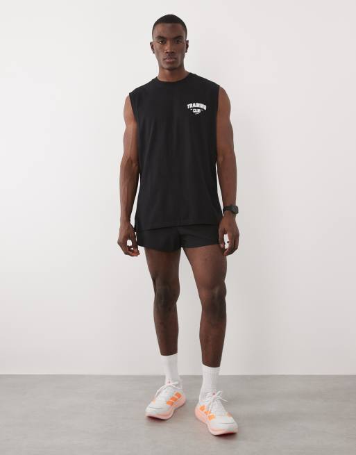 4505 cotton oversized pump training tank with chest graphic and quick dry finish in washed black, 2 of 5