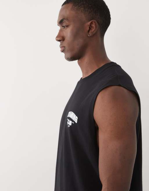4505 cotton oversized pump training tank with chest graphic and quick dry finish in washed black, 4 of 5