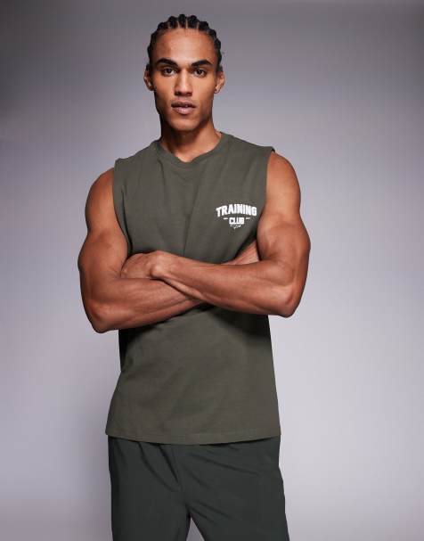 4505 cotton oversized pump training tank with chest graphic and quick dry finish in washed khaki - view 1