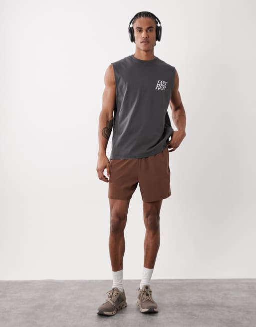 4505 cotton oversized pump training tank with chest print and quick dry finish in washed grey, 2 of 5