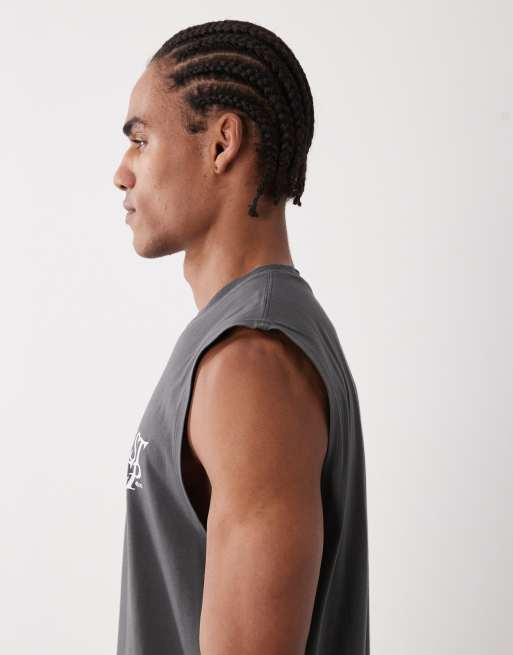 4505 cotton oversized pump training tank with chest print and quick dry finish in washed grey, 5 of 5