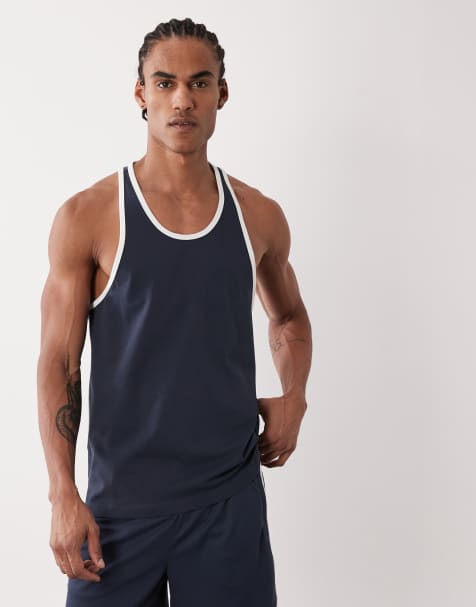 4505 cotton ringer singlet with quick-dry finish in navy - view 1