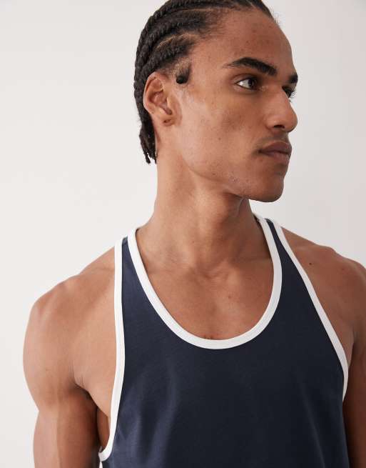 4505 cotton ringer vest with quick dry finish in navy, 3 of 5