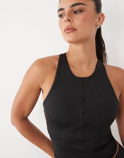 4505 - Crop top de sport à fermeture éclair avec brassière intégrée et rembourrage amovible - Noir, 3 de 4
