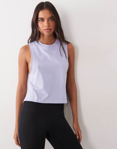 4505 cropped Baumwoll-Top mit tiefem Armloch und schnelltrocknendem Finish in Hellblauviolett - view 1