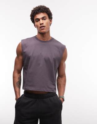 4505 Cropped Cotton Lifting Tank Top With Quick Dry Finish In Gray