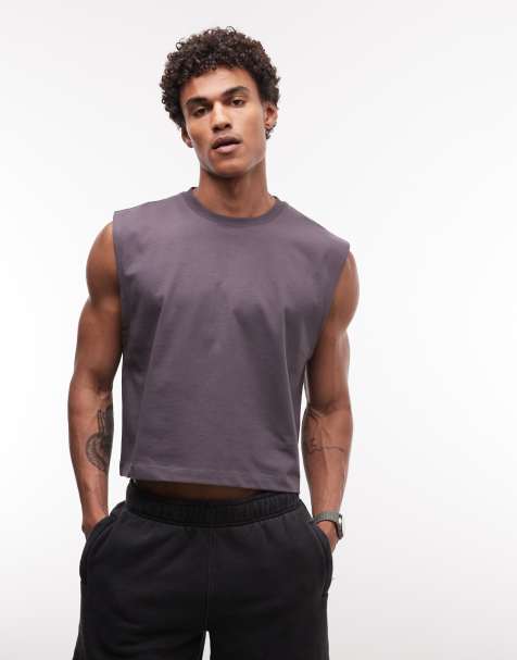 4505 cropped cotton lifting tank top with quick dry finish in storm gray - view 1