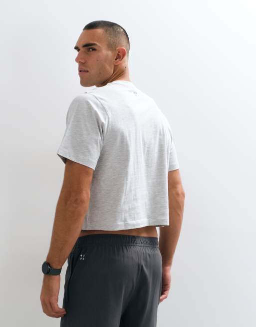 4505 - Cropped T-shirt van sneldrogend katoen in gemêleerd grijs, 5 van 5