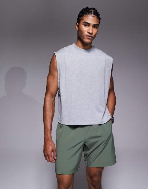 4505 - Cropped tanktop van katoen met sneldrogende afwerking in gemêleerd grijs - view 1